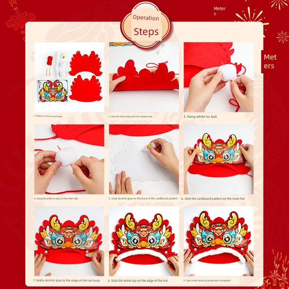 DIY Aslan Dansı Şapkası Malzeme Kiti - 3 Paket - 6