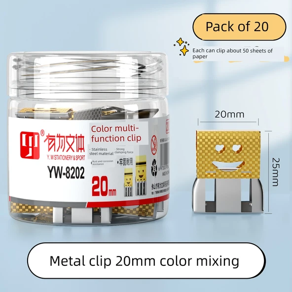 İz Bırakmayan Klipsli Dosya - 20 Paket Metal 20mm Renkli Karışım