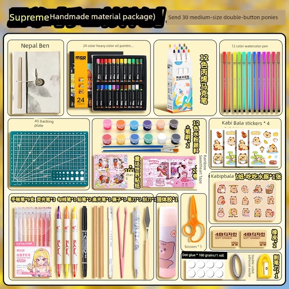 El Yapımı DIY Defter Malzeme Kiti - Supreme - 30 Orta Boy Düz Beyaz Çiçek ve Çim - Rastgele Stil