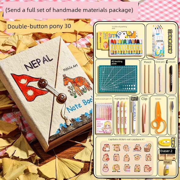 El Yapımı DIY Defter Malzeme Kiti - Başlangıç Seti - 30 Orta Boy Çift Düğmeli Pony