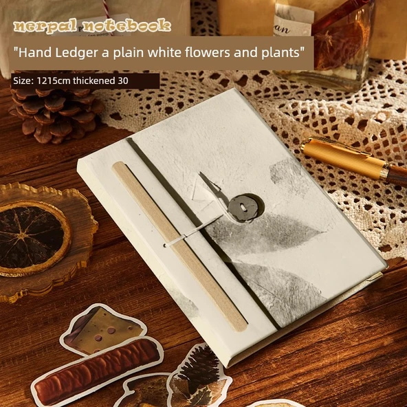 El Yapımı DIY Defter Malzeme Kiti - Orta Boy - Kalınlaştırılmış 30 - Düz Beyaz Çiçek ve Bitki - Rastgele Stil (12*15cm)