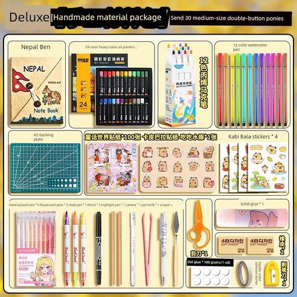 El Yapımı DIY Defter Malzeme Kiti - Deluxe - 30 Orta Boy Çift Düğmeli Pony