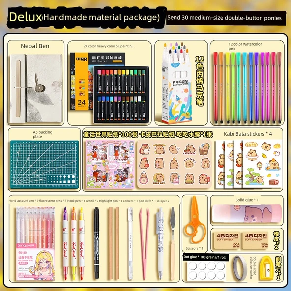 El Yapımı DIY Defter Malzeme Kiti - Deluxe - 30 Orta Boy Düz Beyaz Çiçek ve Bitki - Rastgele Stil