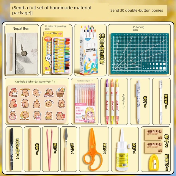 El Yapımı DIY Defter Malzeme Kiti - Başlangıç Seti - 30 Orta Boy Beyaz Çiçek ve Çim - Rastgele Stil