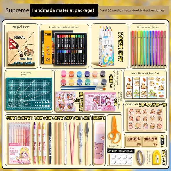 El Yapımı DIY Defter Malzeme Kiti - Supreme - 30 Orta Boy Çift Düğmeli Pony