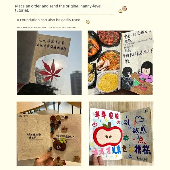 El Yapımı DIY Defter Malzeme Kiti - Orta Boy - Kalınlaştırılmış 30 - Düz Beyaz Çiçek ve Bitki - Rastgele Stil (12*15cm) - 6