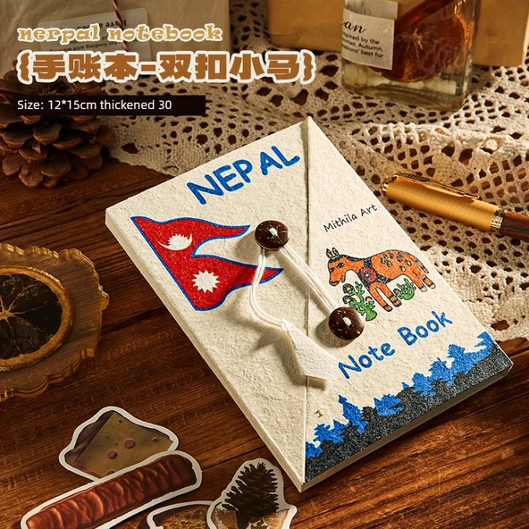 El Yapımı DIY Defter Malzeme Kiti - Orta Boy - Kalınlaştırılmış 30 - Çift Düğmeli Pony (12*15cm)