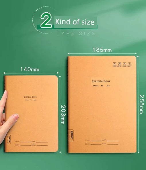 Kahverengi Paket Kağıdı A5 Defter - 5 Adet 16K Matematik Defteri (Yatay Sayfa) - 7