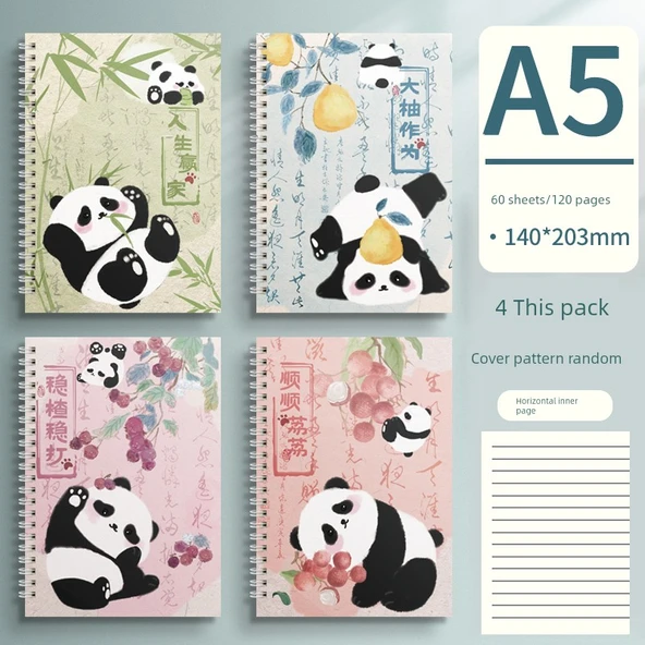 Panda A5 İnk Bambulu Kadife 4 Spiral Defter