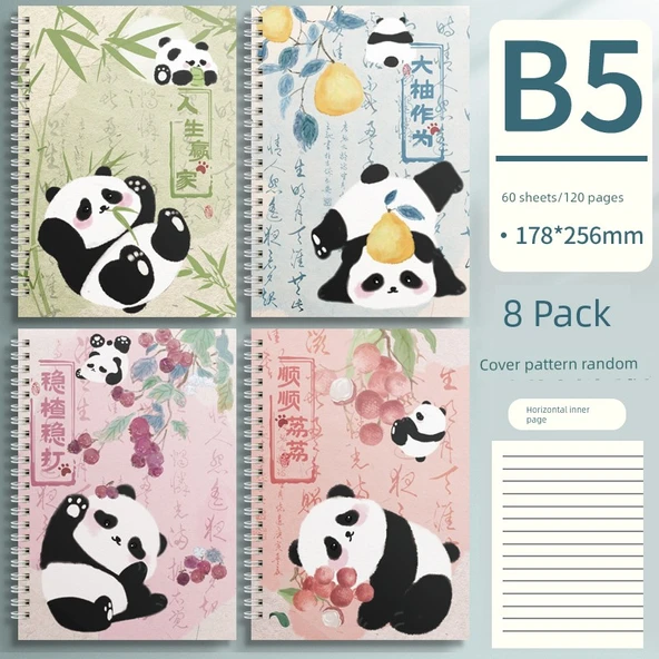 Panda B5 İnk Bambulu Kadife 8 Spiral Defter
