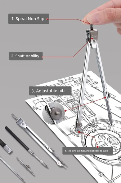 Çocuklar İçin Metal Pergel Seti - 5 Parça - 10