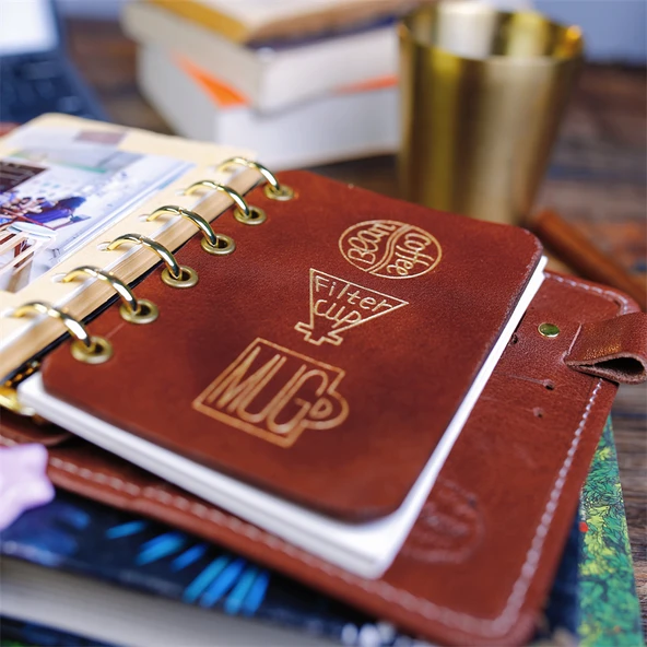 Gerçek Deri A6 Gevşek Yaprak Defter - Kestane Rengi - Ayırıcı Sayfa ile - 3