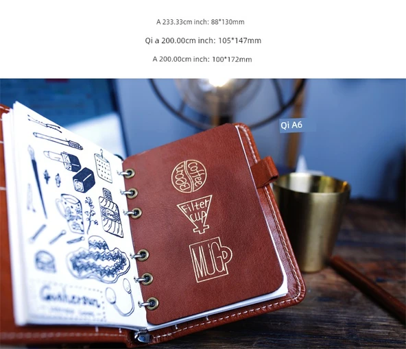 Gerçek Deri A6 Gevşek Yaprak Defter - Kestane Rengi - Ayırıcı Sayfa ile - 10