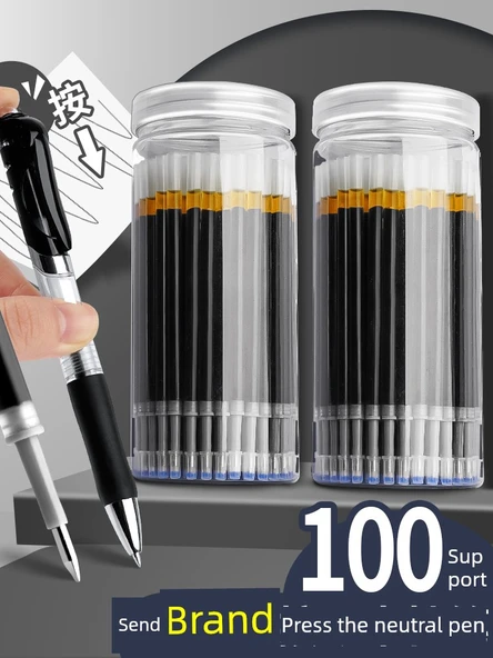 100 Adet 0.5mm Siyah Jel Kalem Yedekleri - Yükseltilmiş 20% Klasik - 3 Jel Kalem Hediye - 2