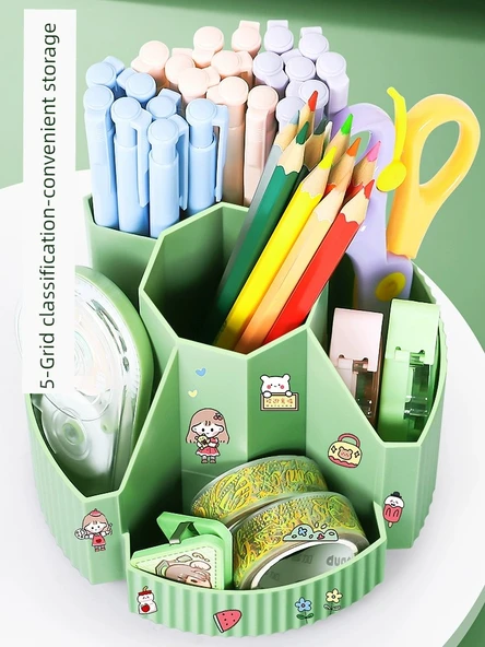 Sevimli 360 Derece Çocuklar Dönme Kalemlik - Asker Yeşili Çıkartma (2 Paket) - 5