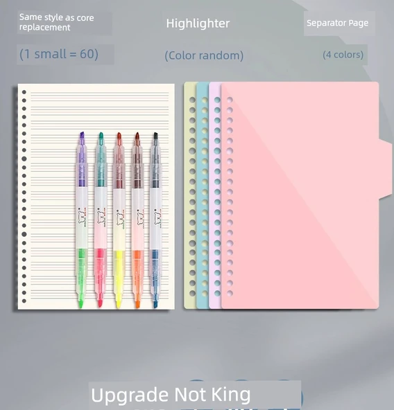 B5 İngilizce Gevşek Yaprak Spiral Defter - 4 Adet (Çekirdek için 4 Adet Gönder) - 8 Delik - 9