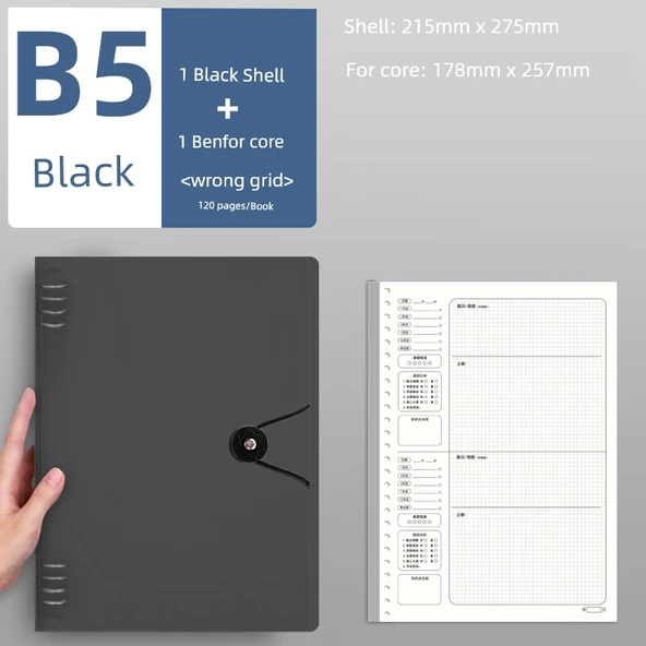 B5 Izgara Siyah Sırtlı Defter - 1/8 Delik