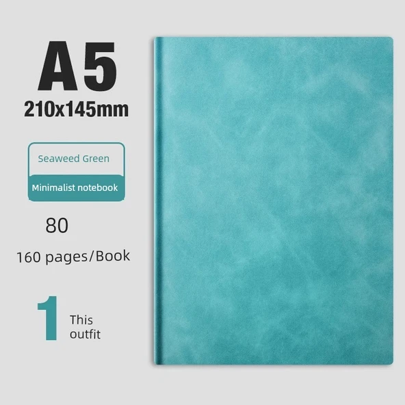 A5 Deri Defter - Basit 1 Kitap Açık Mavi (160 sayfa)