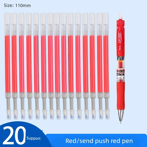 Kırmızı Jel Kalem Yedekleri - 0.5mm Uç - 20 Adet - 1 Kırmızı Kalem Hediye