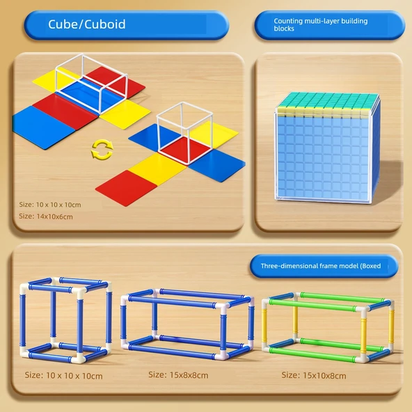 Küp Kübik Matematik Öğretim Araçları - Küp + Kübik + Yama Takımı + Sayma Çok Katmanlı Yapı Blokları