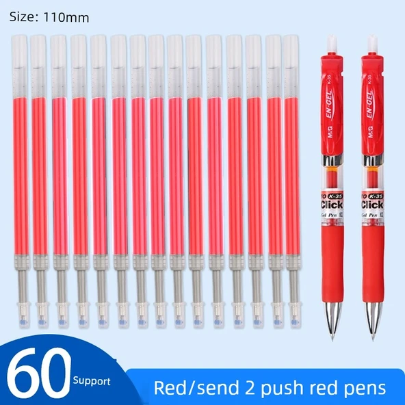 Kırmızı Jel Kalem Yedekleri - 0.5mm Uç - 60 Adet - 2 Kırmızı Kalem Hediye