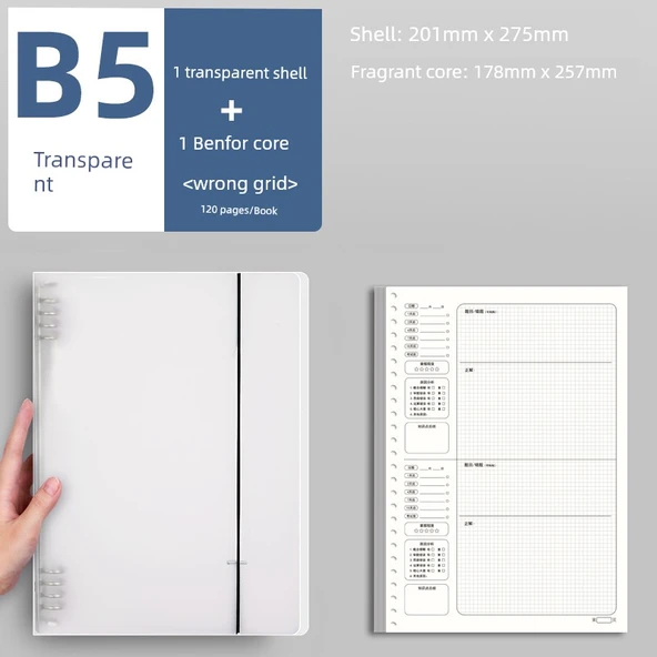 B5 Izgara Şeffaf Sırtlı Defter - 1/8 Delik