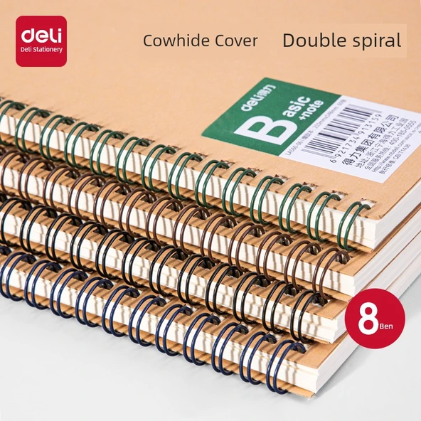 Deli Retro Minimalist Spiral Defter - Kahverengi Ambalaj Kağıdı - A5 - 60 Sayfa - 4 Paket - 2