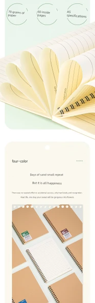 Deli Retro Minimalist Spiral Defter - Kahverengi Ambalaj Kağıdı - A5 - 60 Sayfa - 4 Paket - 10