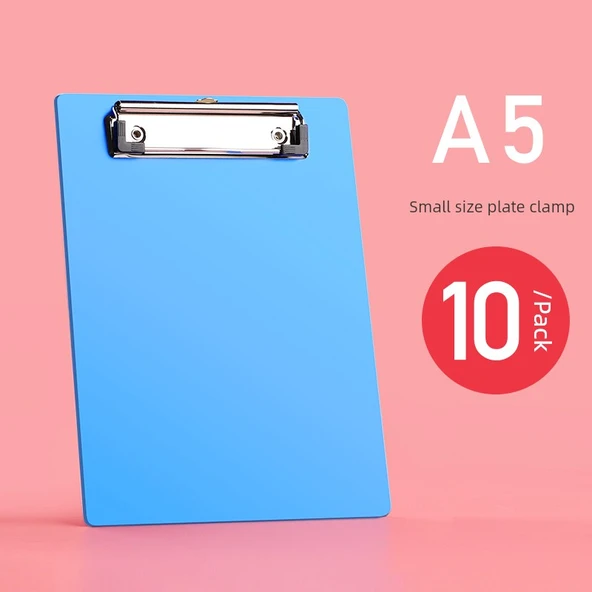 A4 A5 Plastik Dosya Klasörü Yazı Tahtası Kağıt Klipsi - 10 A5 Boş Düz Klips - Kanca ile