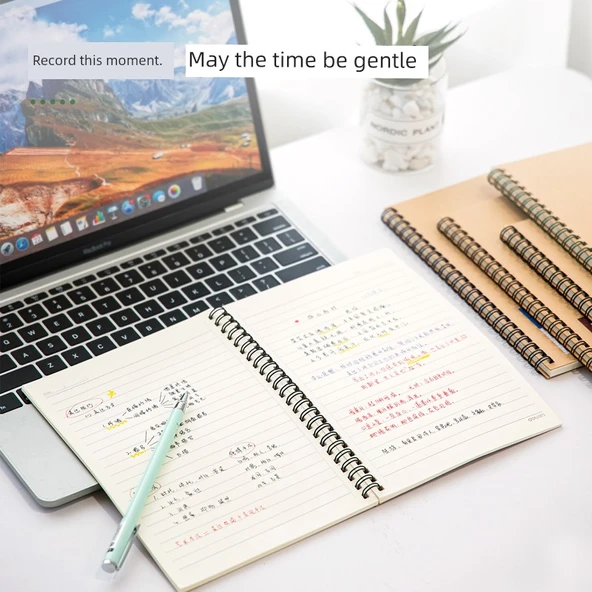 Deli Retro Minimalist Spiral Defter - Kahverengi Ambalaj Kağıdı - A5 - 60 Sayfa - 4 Paket - 6