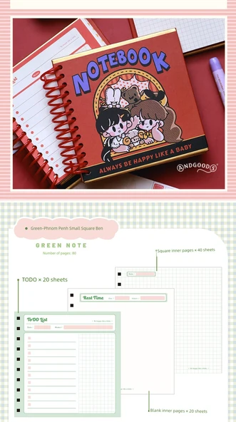 Küçük Kare Spiral Defter - Yeşil - Çok Fonksiyonlu İç Sayfa - 10
