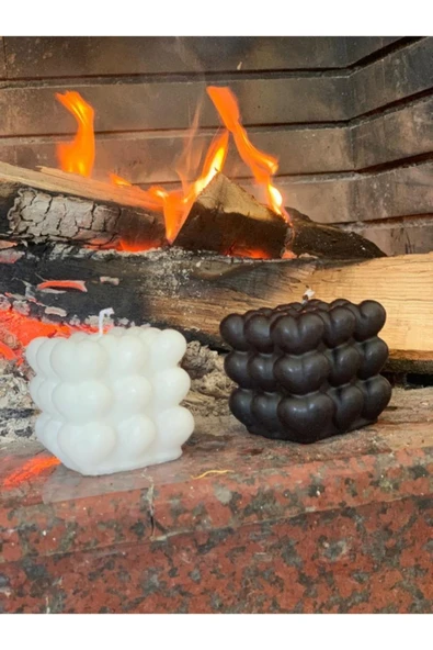 2'li Siyah Beyaz Kalpli Bubble Mum Takımı