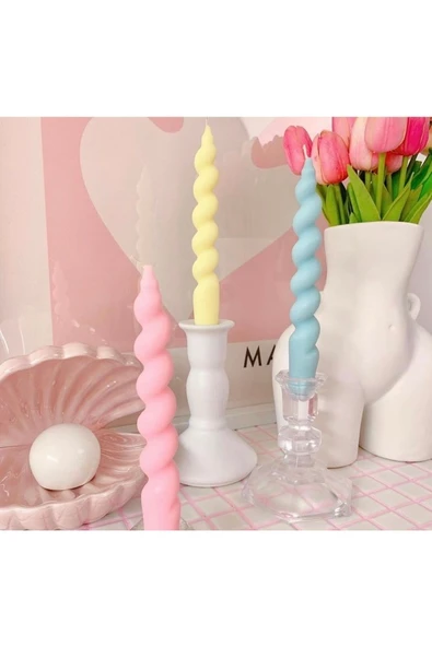 3’lü Sarı Pembe Mavi Şamdan Burgu Kokulu Mum Spiral ürün görseli