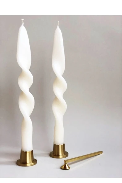2 Li Burgu Şamdan Mum , Dekoratif Şamdan Mum, Beyaz
