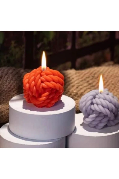 Örgü Model 2li Dekoratif Yumak Mum Seti Ve Altlık ürün görseli