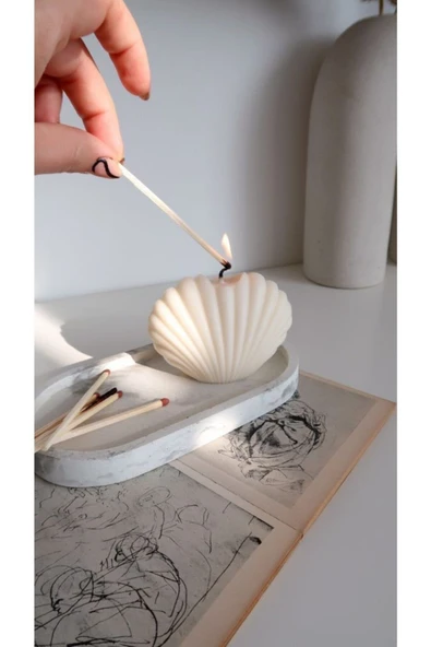 2'li Istiridye Dekoratif Mum Beyaz - Gri - 2