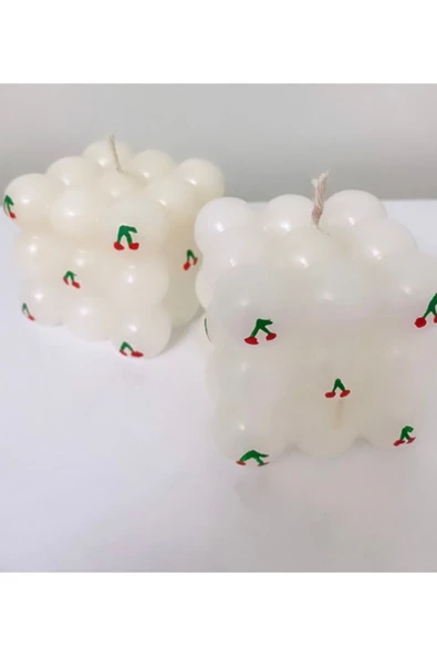 Mumbox 1 Adet Kiraz Desenli Bubble Karışık Meyve Kokulu Dekoratif Mum
