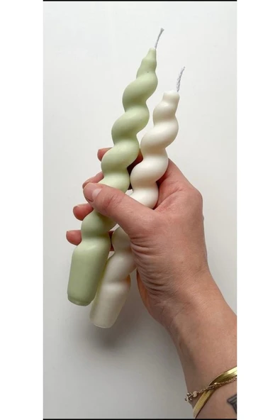 2’li Yeşil Ve Beyaz Spiral Burgu Şamdan Kokulu Mum - Resim 2