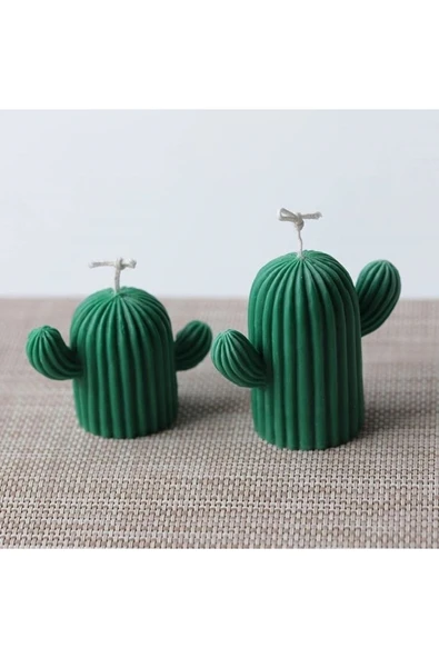 Kaktüs Mum 2'li Set Pudra Kokulu Kaktüs Mum Yeşil Kokulu Kaktüs Mum Ikili Set ürün görseli