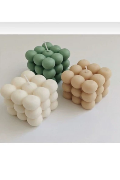 3'lü Yeşim Krem Kahve Kokulu Bubble Mum Seti