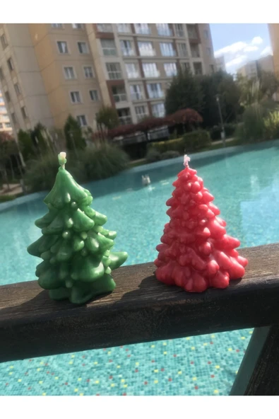 Hediyelik Kırmızı Yeşil Çamağacı Dekoratif Mum