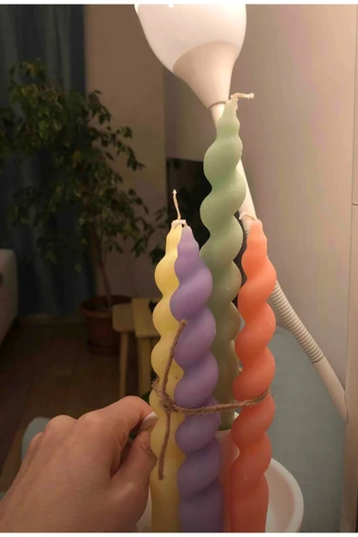 4’lü Spiral Burgu Şamdan Dekoratif Mum ürün görseli