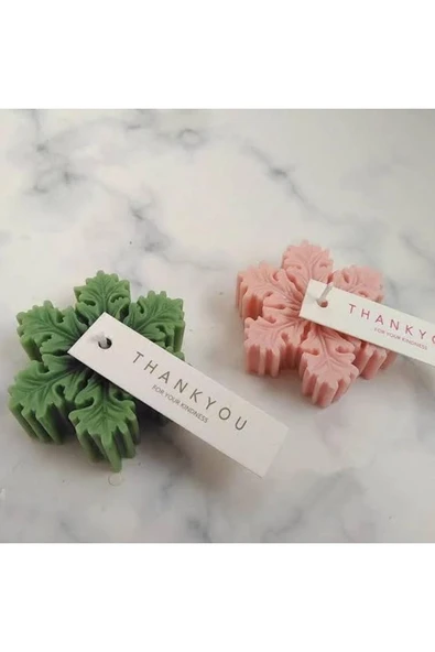 2li Dekoratif Yeşil Kahve Kar Tanesi Figürlü Mum