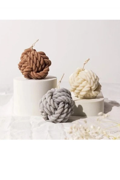 Örgü Model 3'lü Yumak Dekoratif Mum Seti ürün görseli