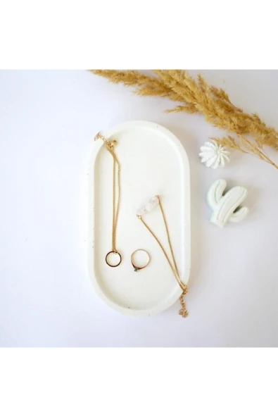 Dekoratif Oval Beyaz Beton Biblo Tabakbeton Takı Tabağı Mum Tabağı Mumluk Organizer ürün görseli