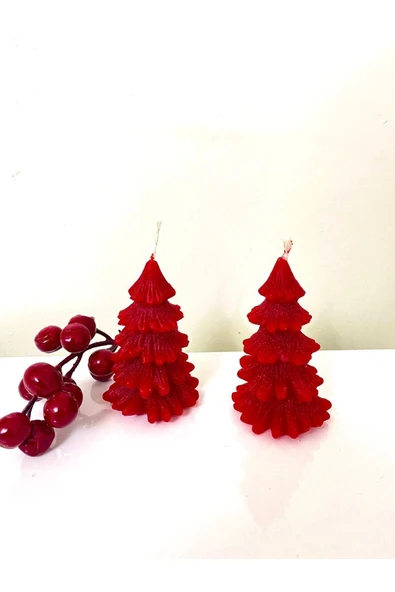 2’li Kırmızı Çam Ağacı Kokulu Mum - Resim 3