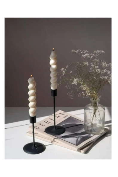 1 Adet Doğal Renk Burgulu Şamdan Mumu Doğal Kokulu Uzun Çubuk Konik Burgu Spiral Mum Dekoratif - 2