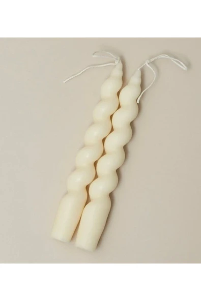 2’li Krem Burgu Spiral Şamdan Mum ürün görseli