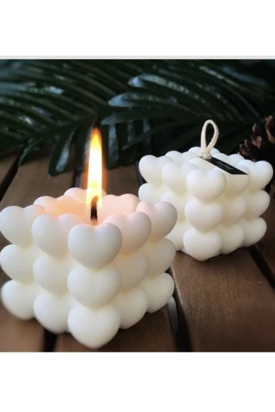 2'li Beyaz Kokulu Kalpli Bubble Mum Takımı
