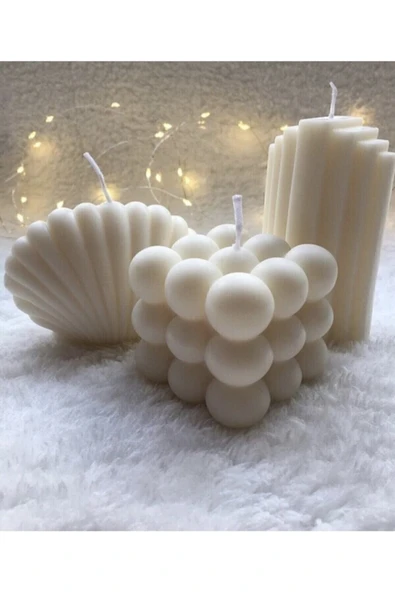 3lü Dekoratif Kokulu Beyaz Renk Mum ürün görseli